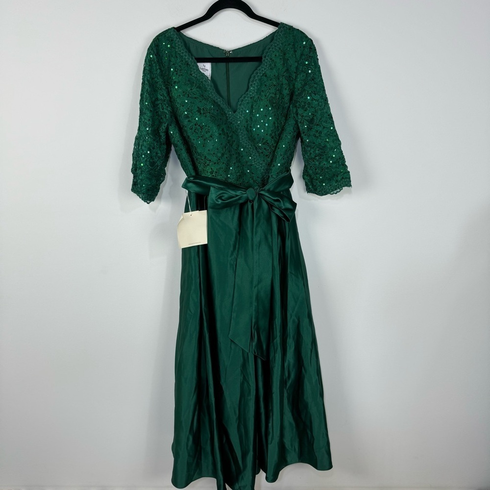 Lanting Forrest green Fit & Flare Sequined Maxi Dress Wedding Christmas Gown